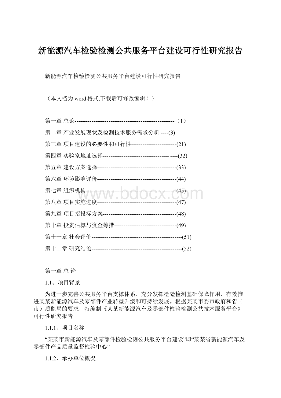 新能源汽车检验检测公共服务平台建设可行性研究报告Word下载.docx