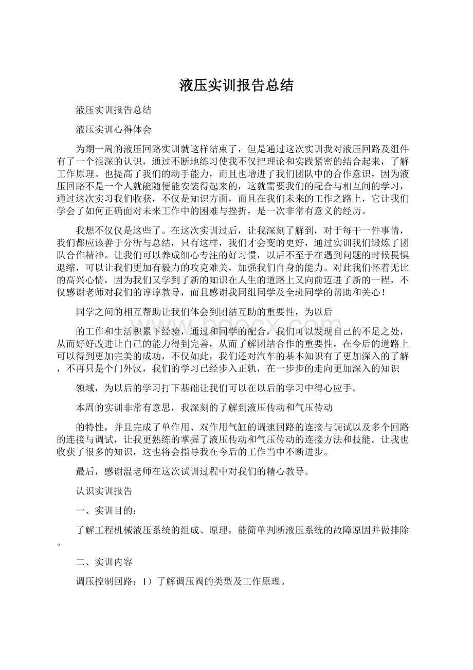 液压实训报告总结.docx_第1页