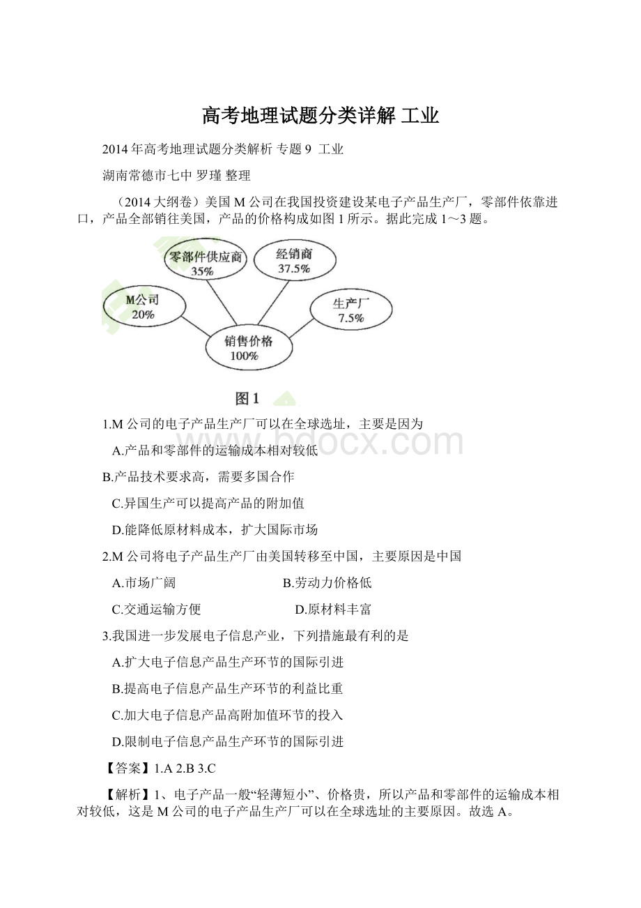 高考地理试题分类详解工业.docx_第1页