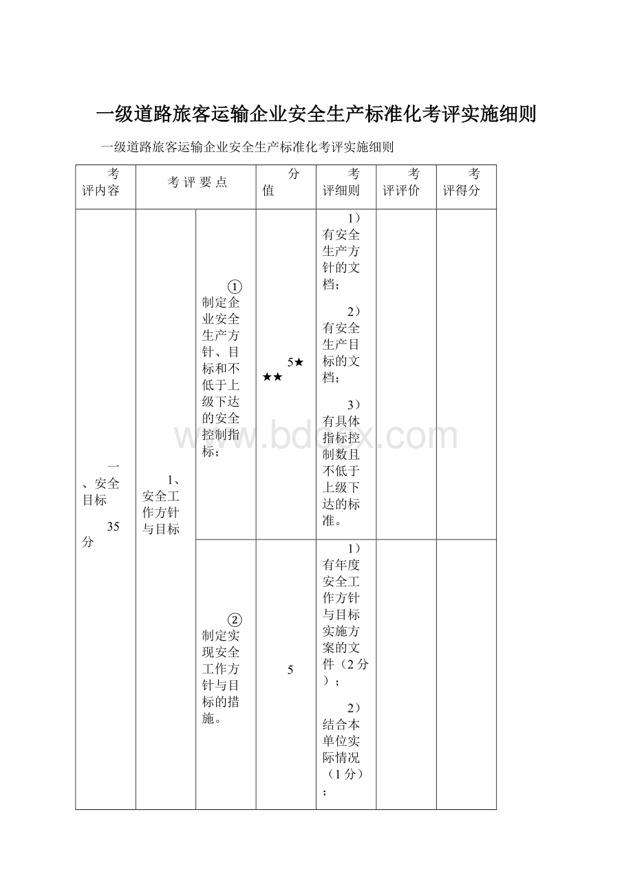 一级道路旅客运输企业安全生产标准化考评实施细则.docx