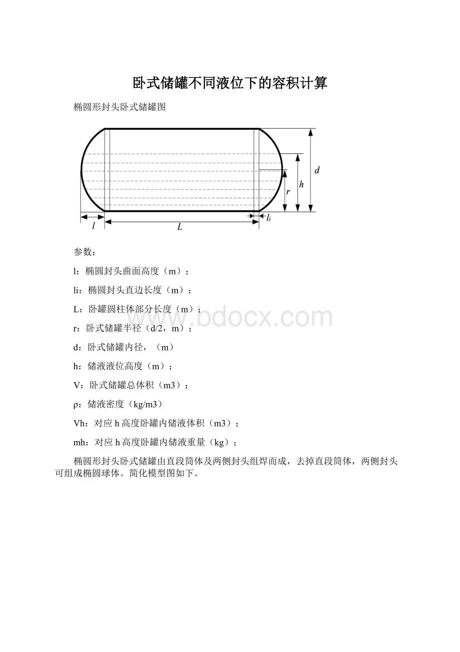 卧式储罐不同液位下的容积计算.docx_第1页