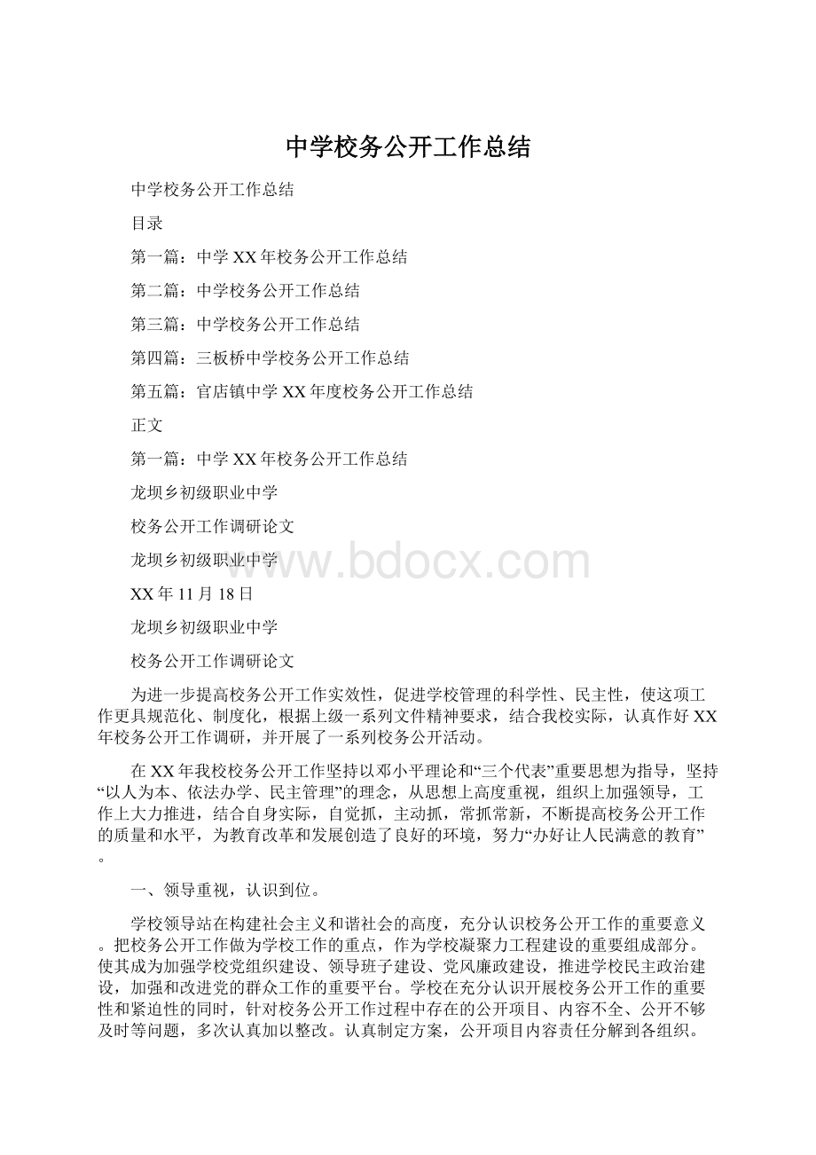 中学校务公开工作总结文档格式.docx