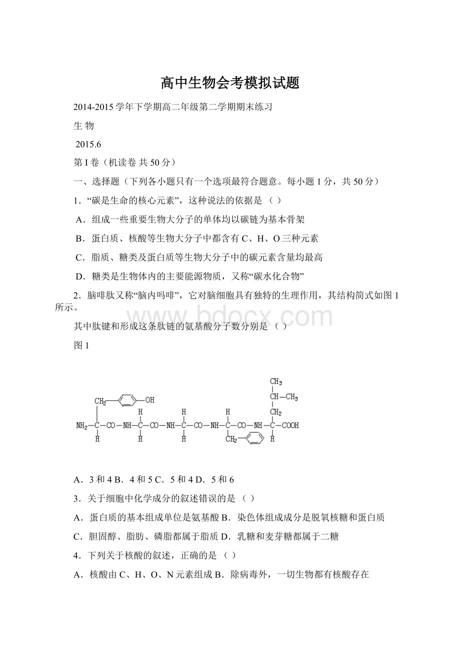 高中生物会考模拟试题文档格式.docx