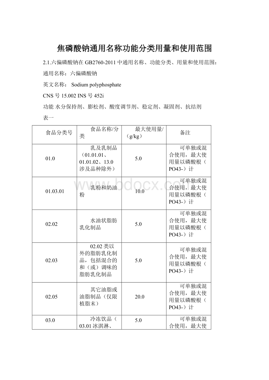 焦磷酸钠通用名称功能分类用量和使用范围.docx_第1页