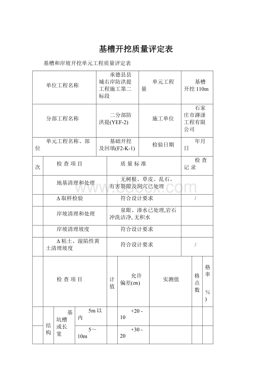 基槽开挖质量评定表Word格式.docx