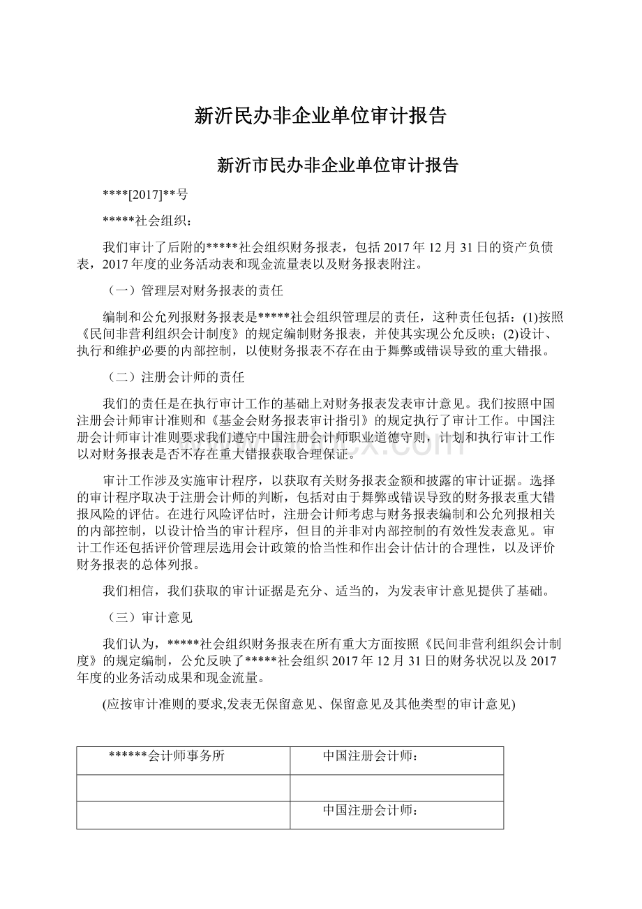 新沂民办非企业单位审计报告Word下载.docx