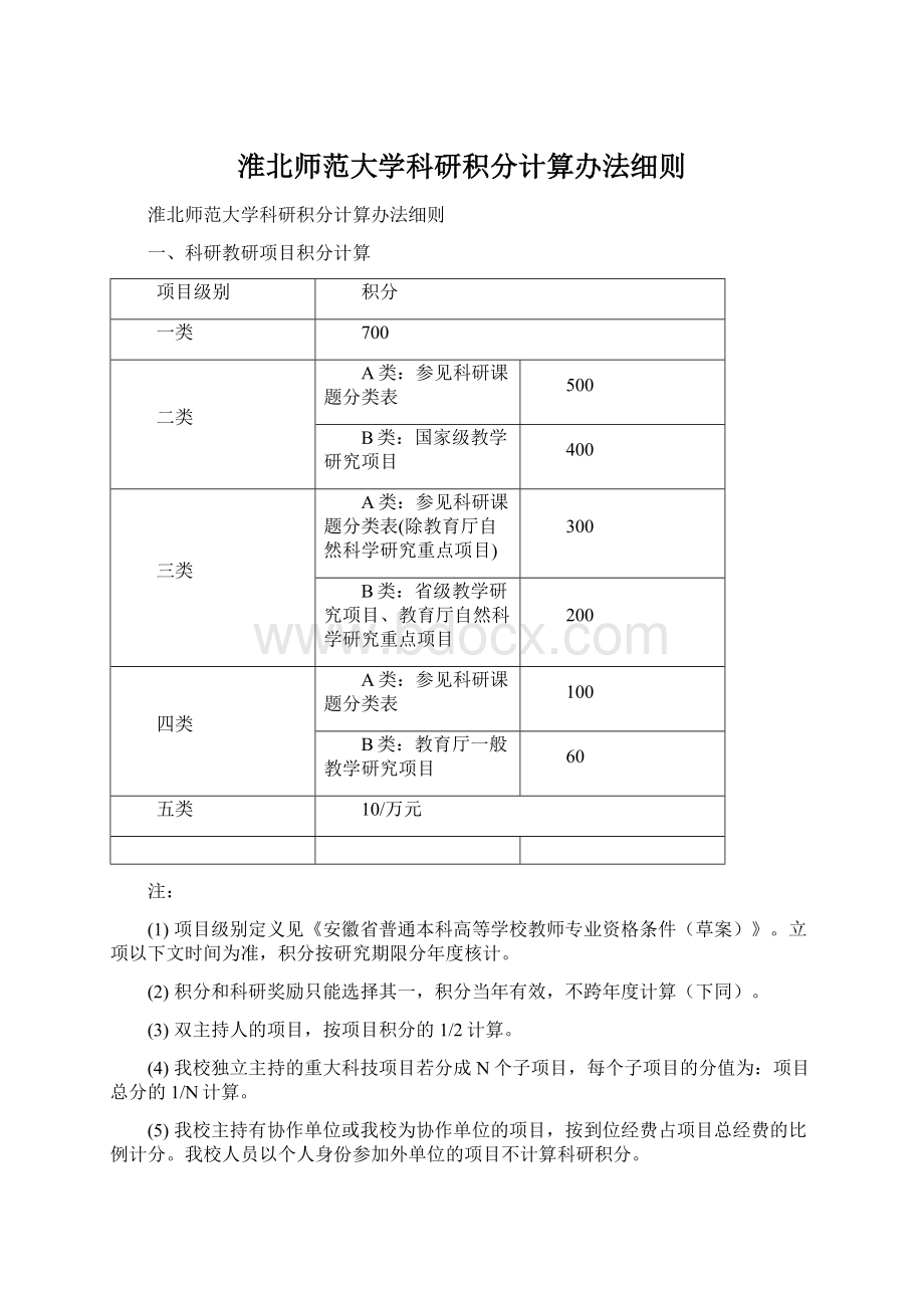 淮北师范大学科研积分计算办法细则Word下载.docx