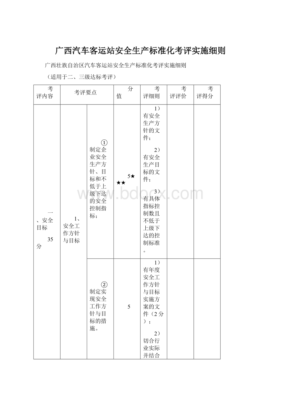 广西汽车客运站安全生产标准化考评实施细则文档格式.docx