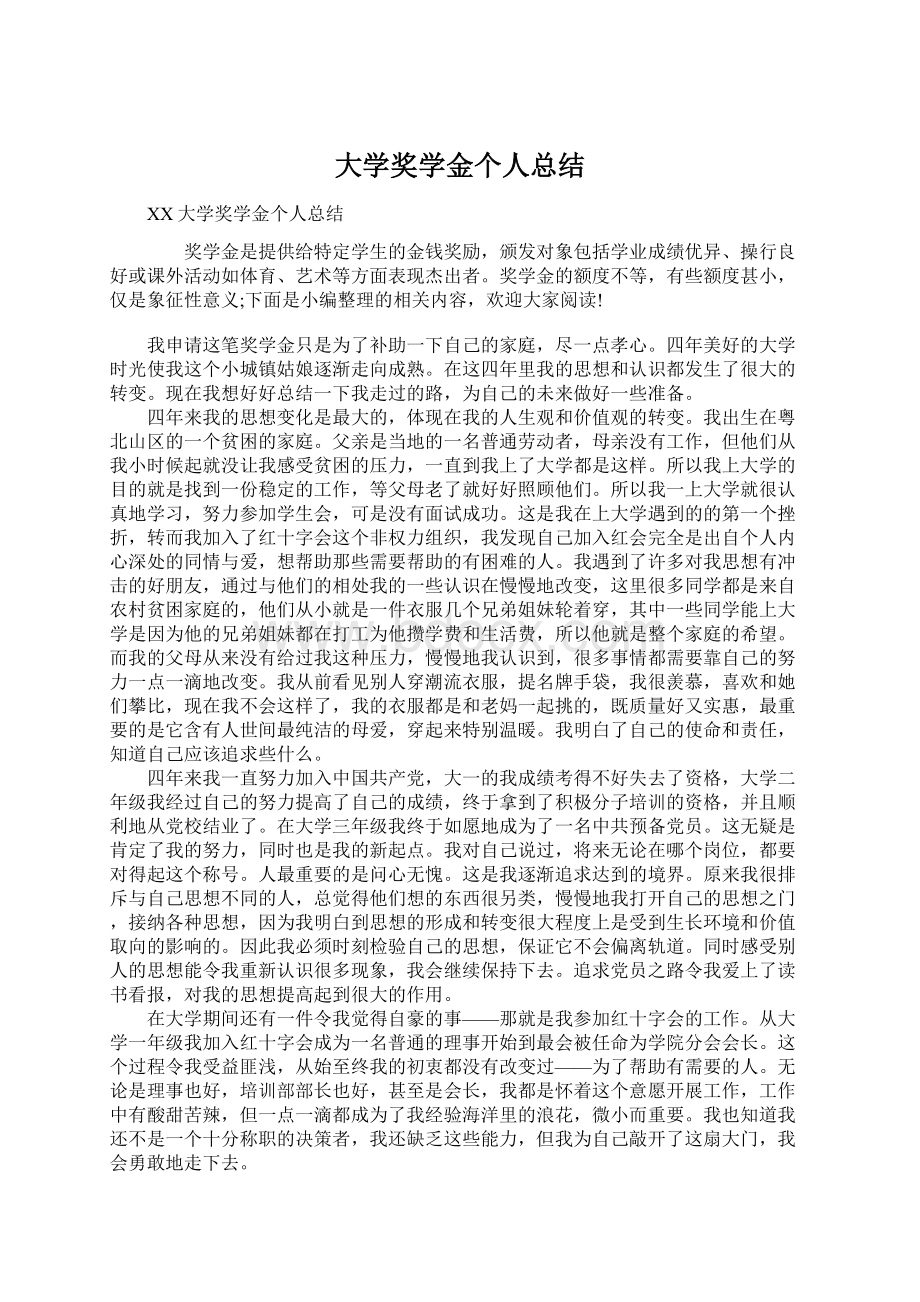 大学奖学金个人总结文档格式.docx