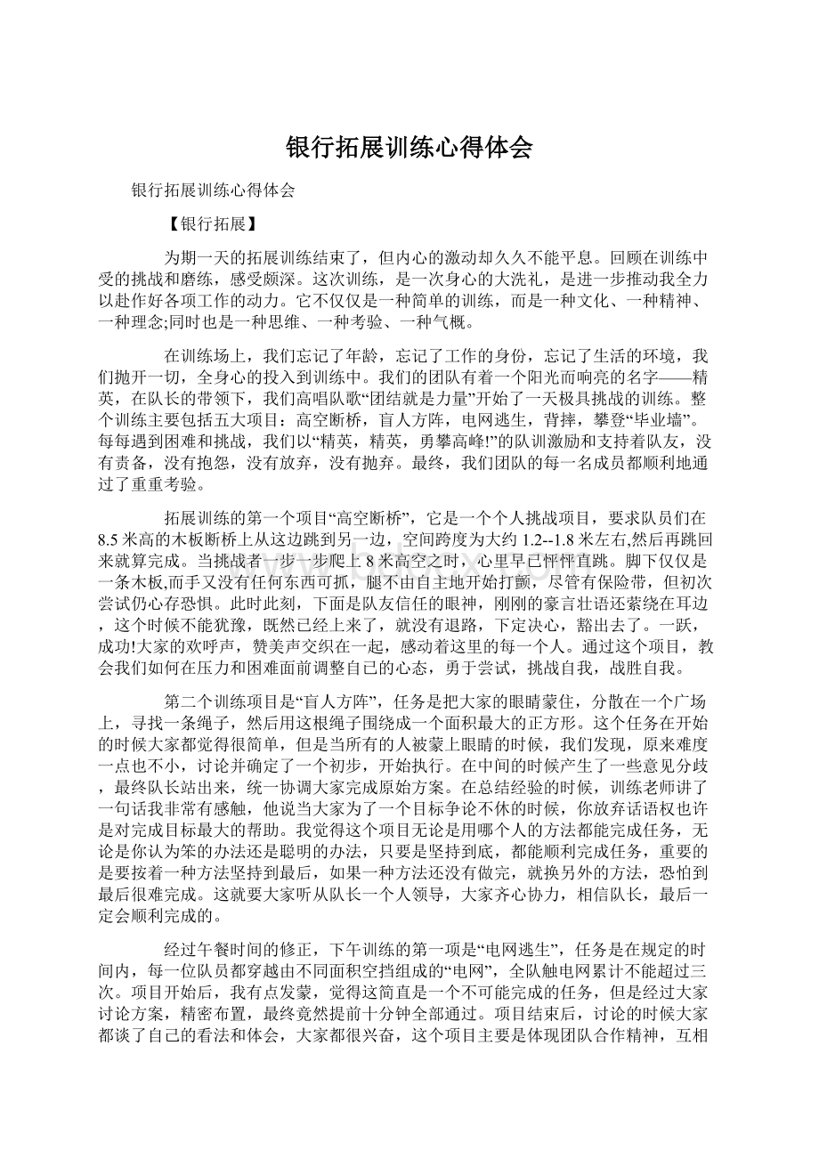 银行拓展训练心得体会Word格式文档下载.docx