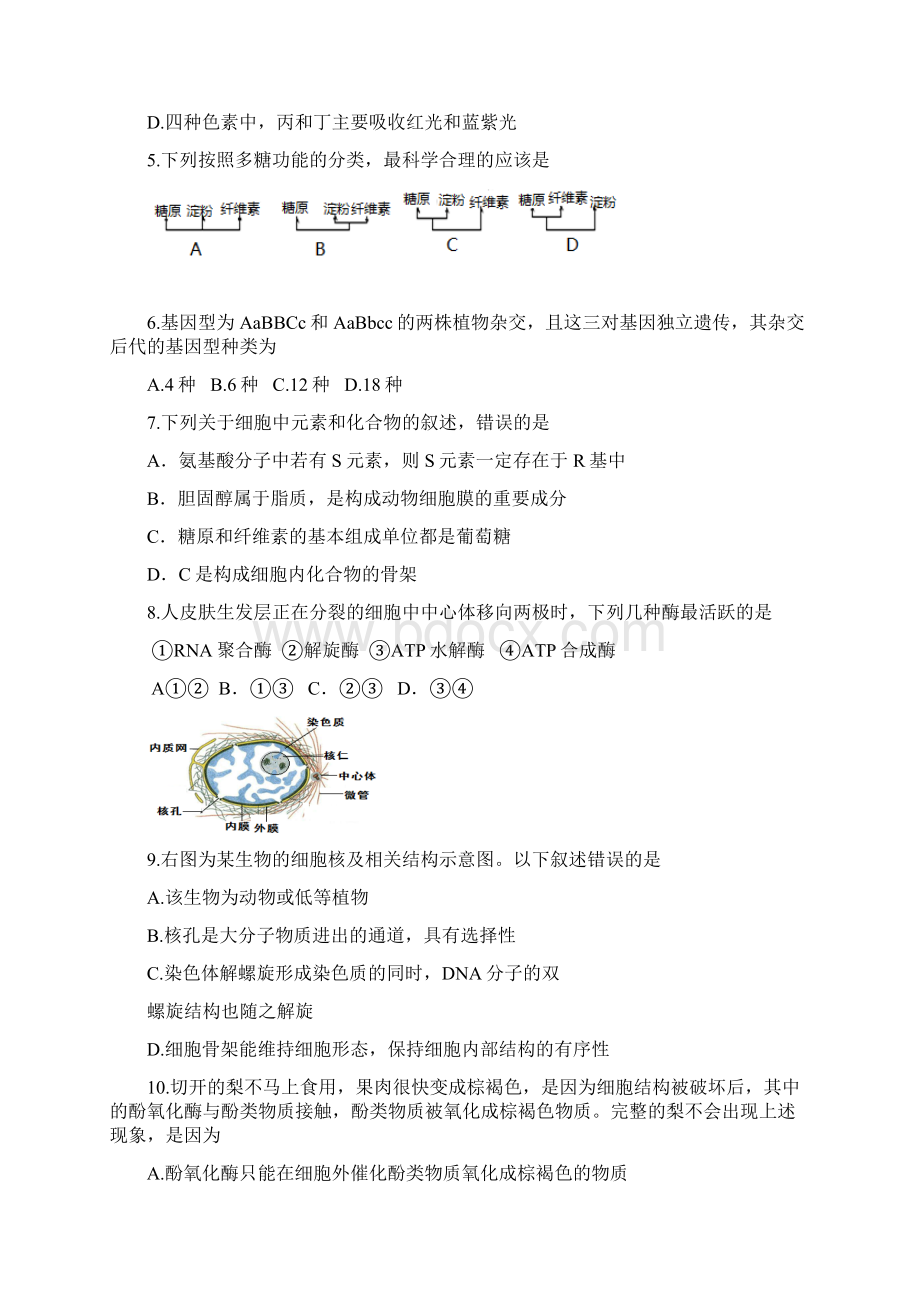 届甘肃省天水市第二中学高三上学期期中考试生物试题Word文件下载.docx_第2页