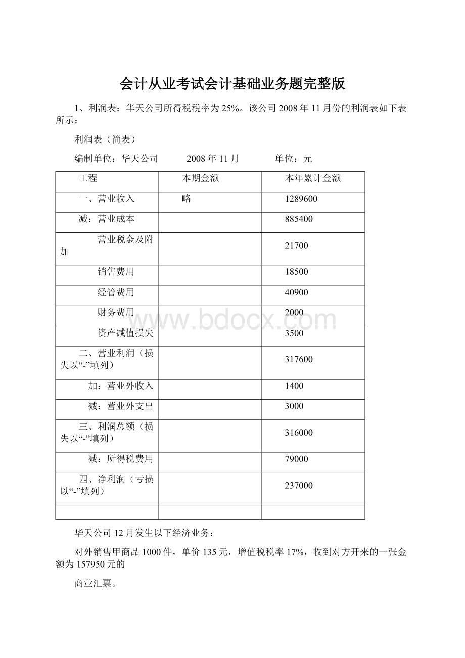 会计从业考试会计基础业务题完整版Word格式文档下载.docx_第1页