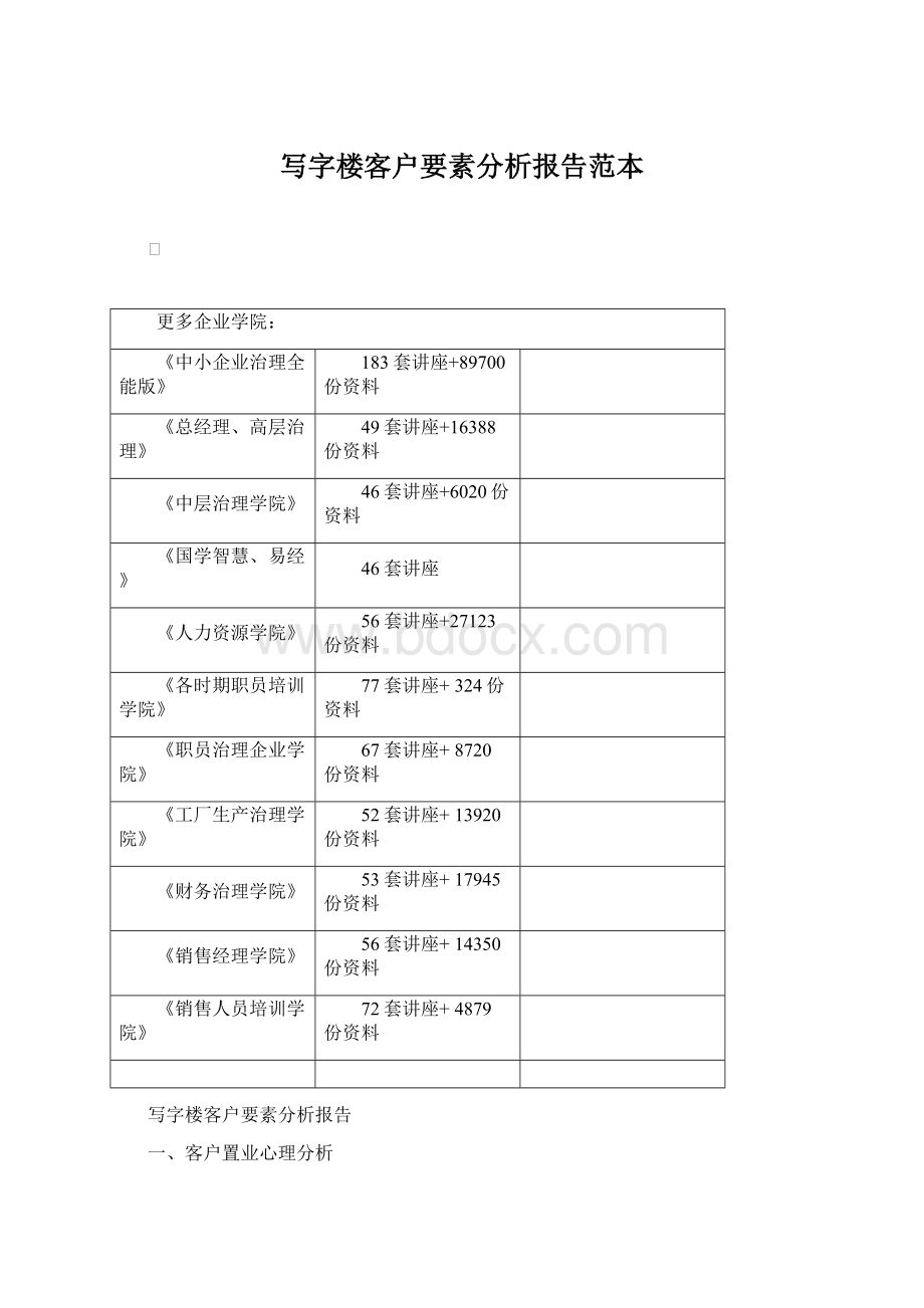 写字楼客户要素分析报告范本Word文档格式.docx