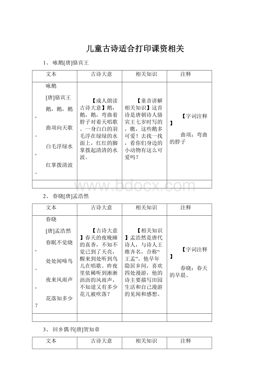 儿童古诗适合打印课资相关.docx