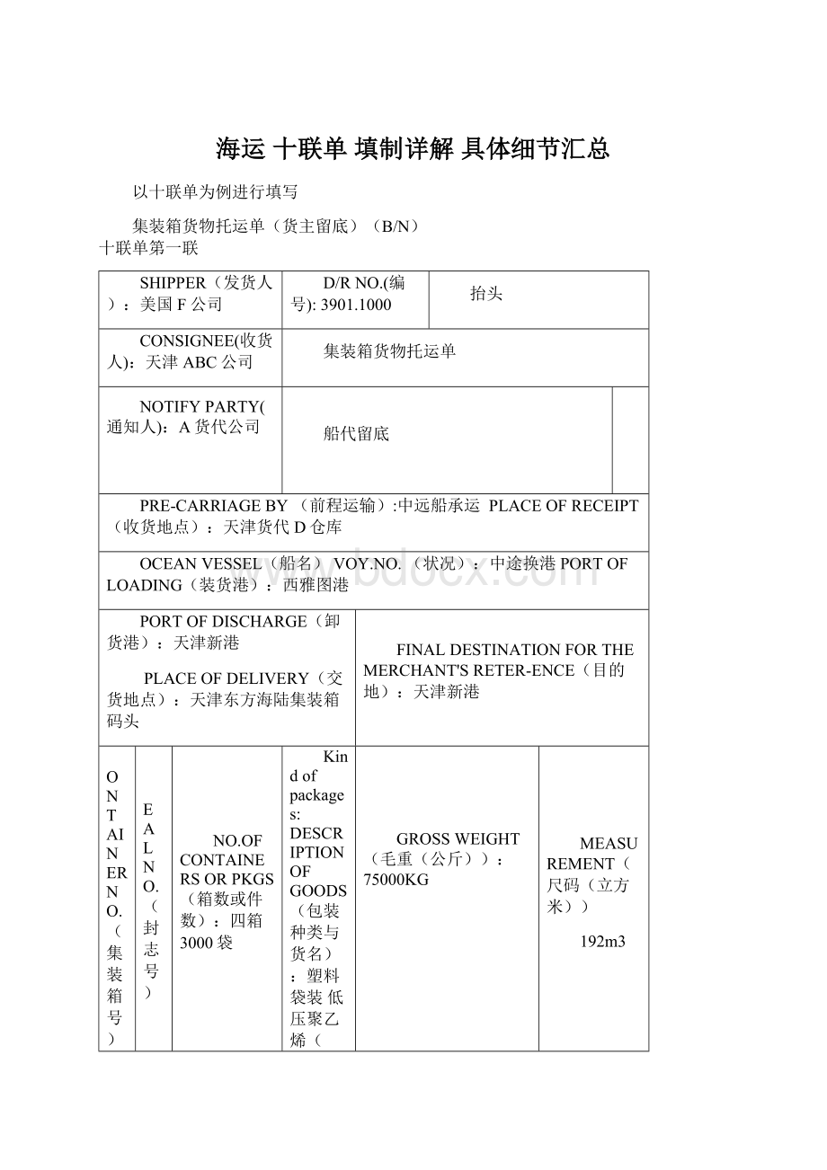 海运 十联单 填制详解 具体细节汇总Word下载.docx_第1页