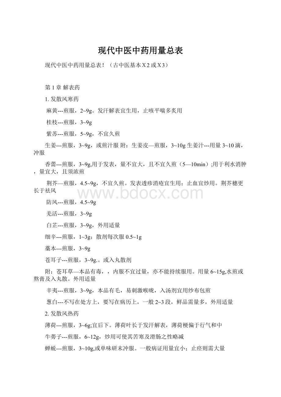 现代中医中药用量总表Word格式文档下载.docx