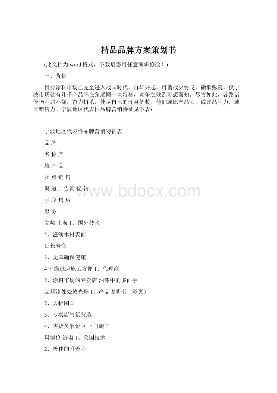 精品品牌方案策划书Word文档格式.docx_第1页