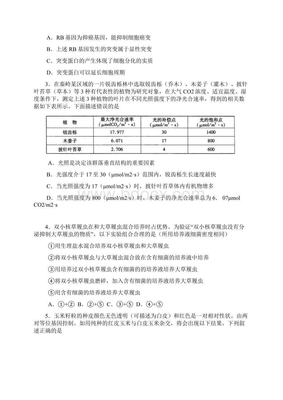 福建省福州市届高三综合练习理科综合试题 精品推荐Word文档格式.docx_第2页