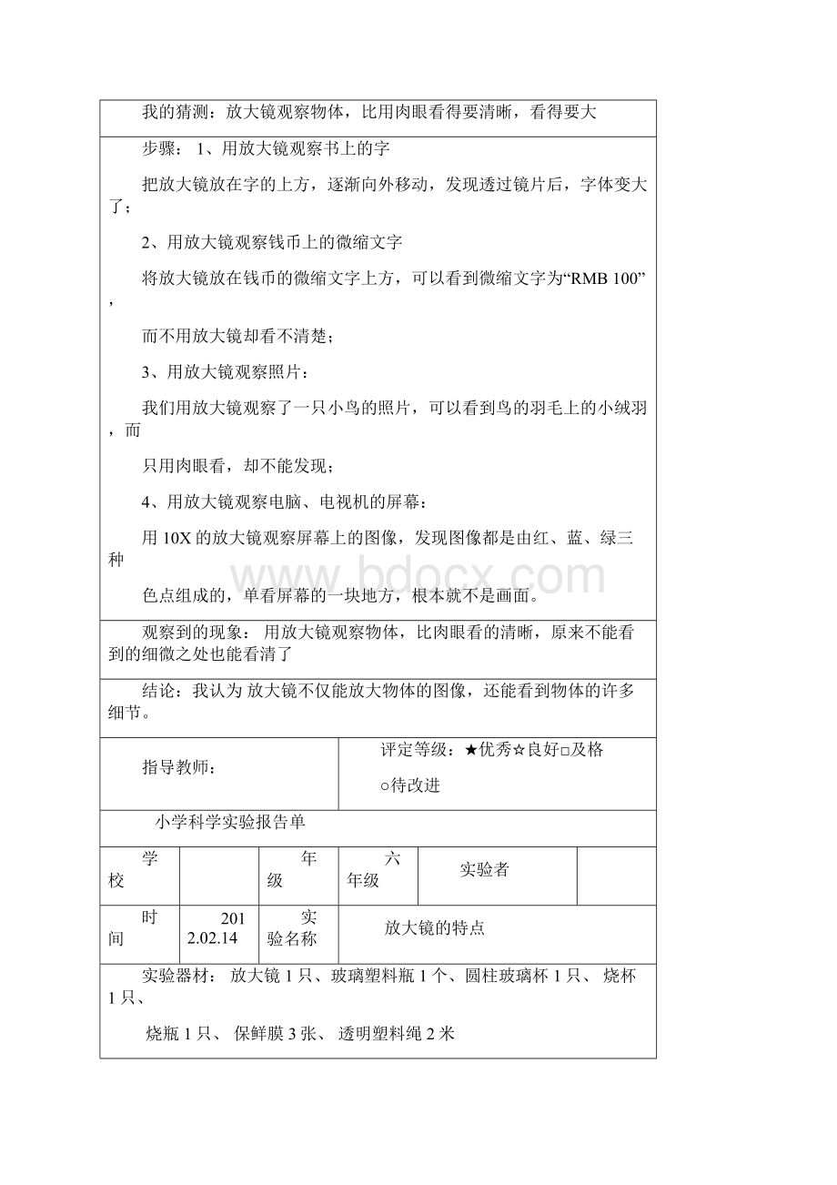 教科版六年级科学下册实验报告完整.docx_第2页