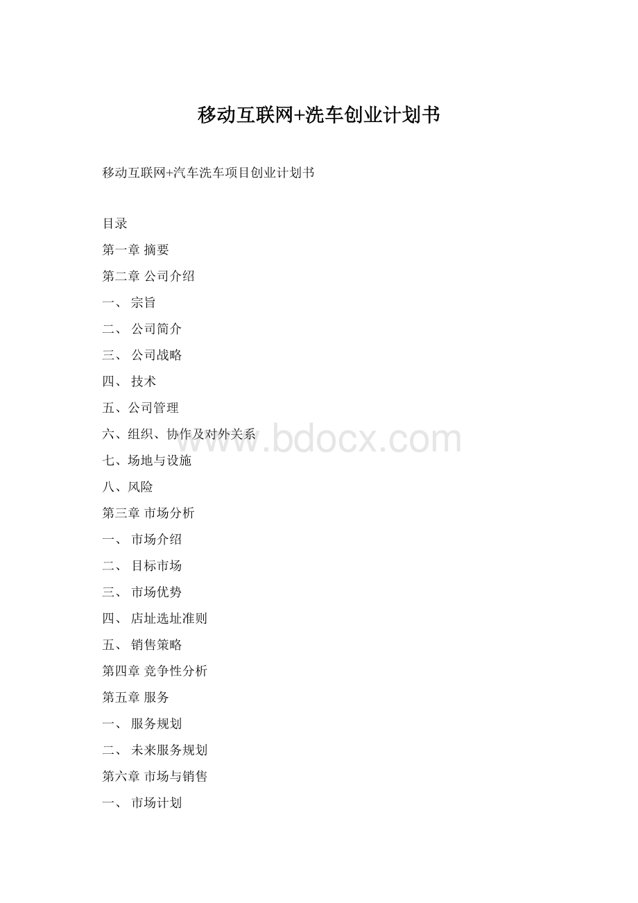 移动互联网+洗车创业计划书Word文档格式.docx_第1页