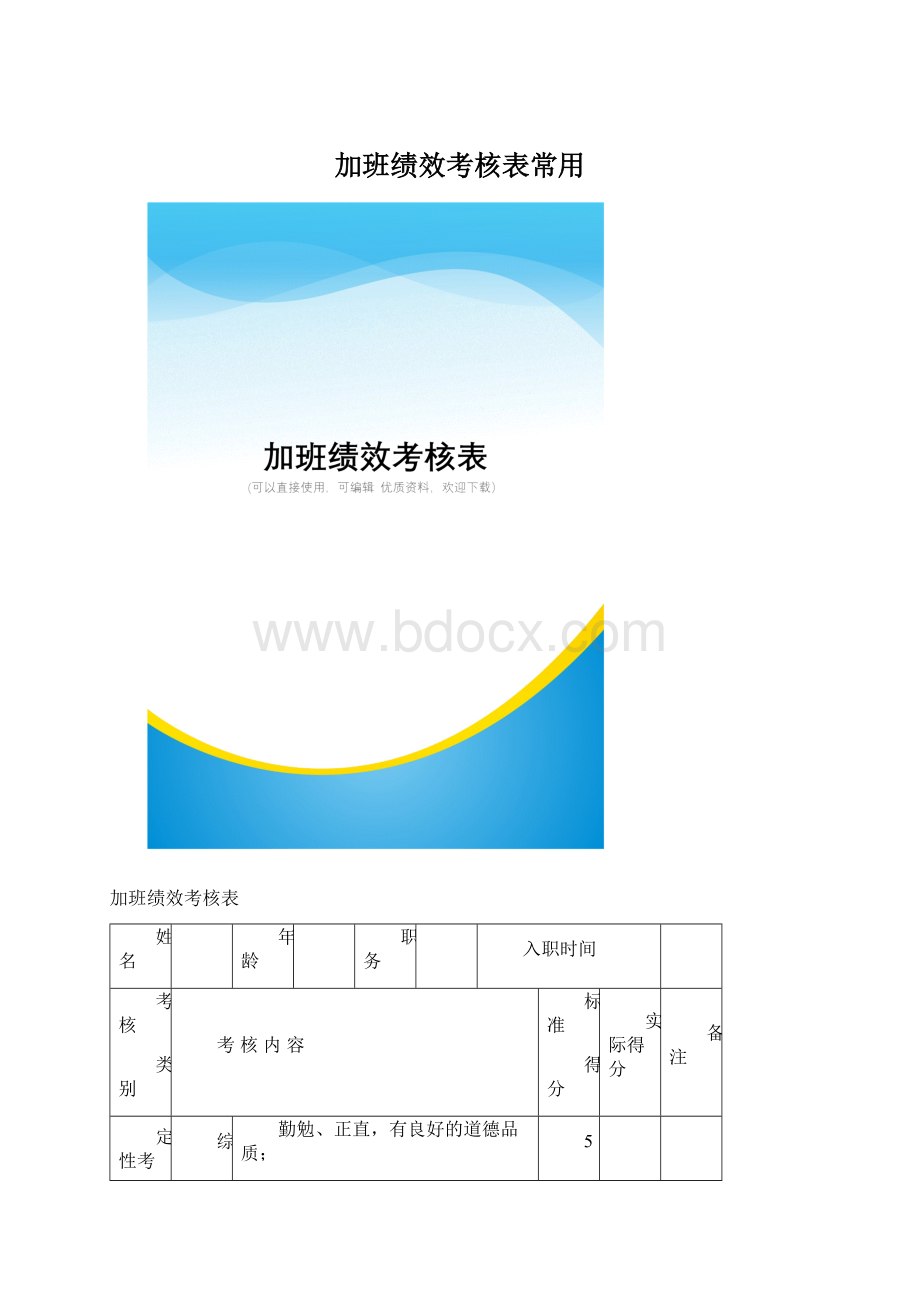 加班绩效考核表常用.docx_第1页