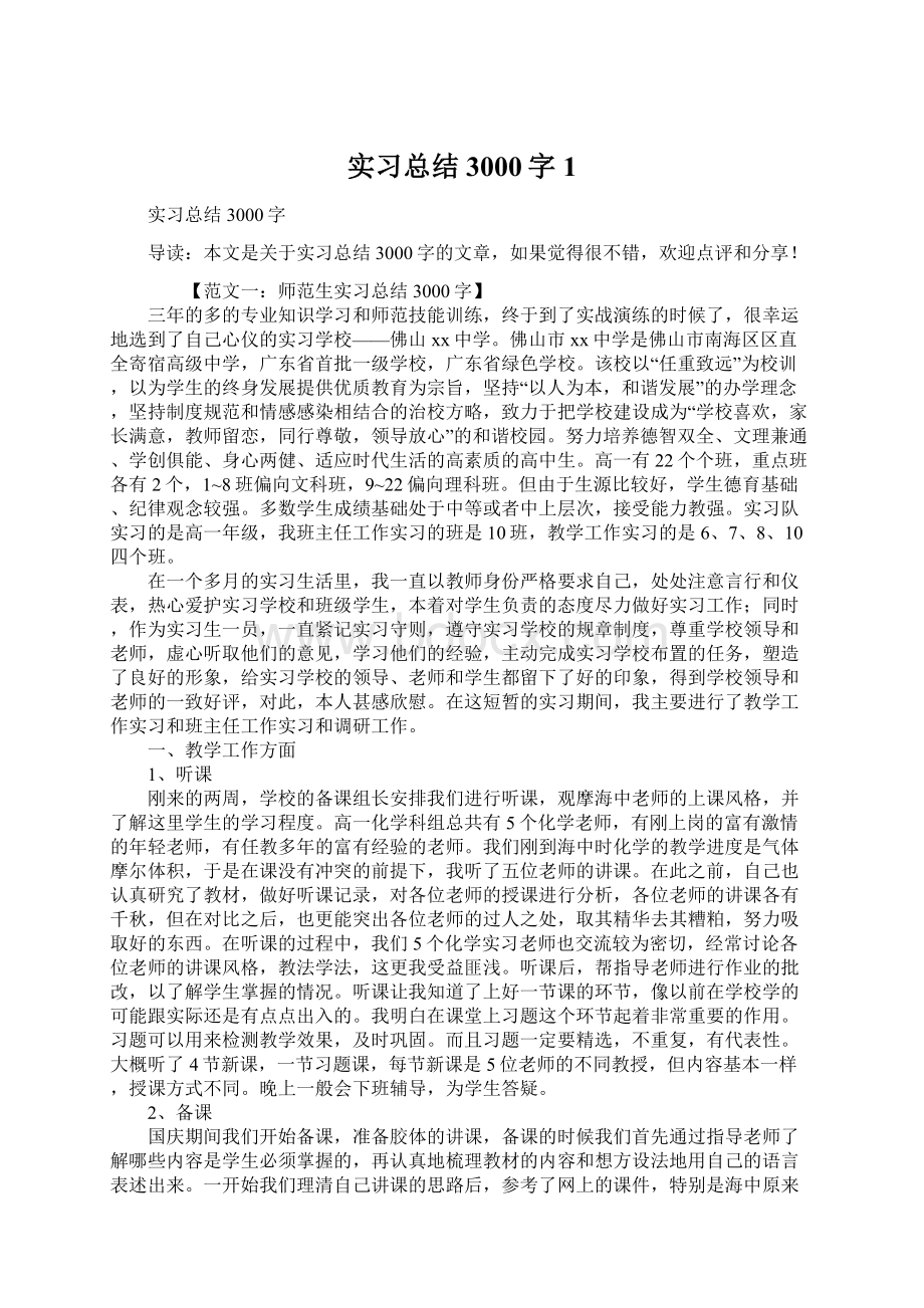 实习总结3000字1Word文件下载.docx