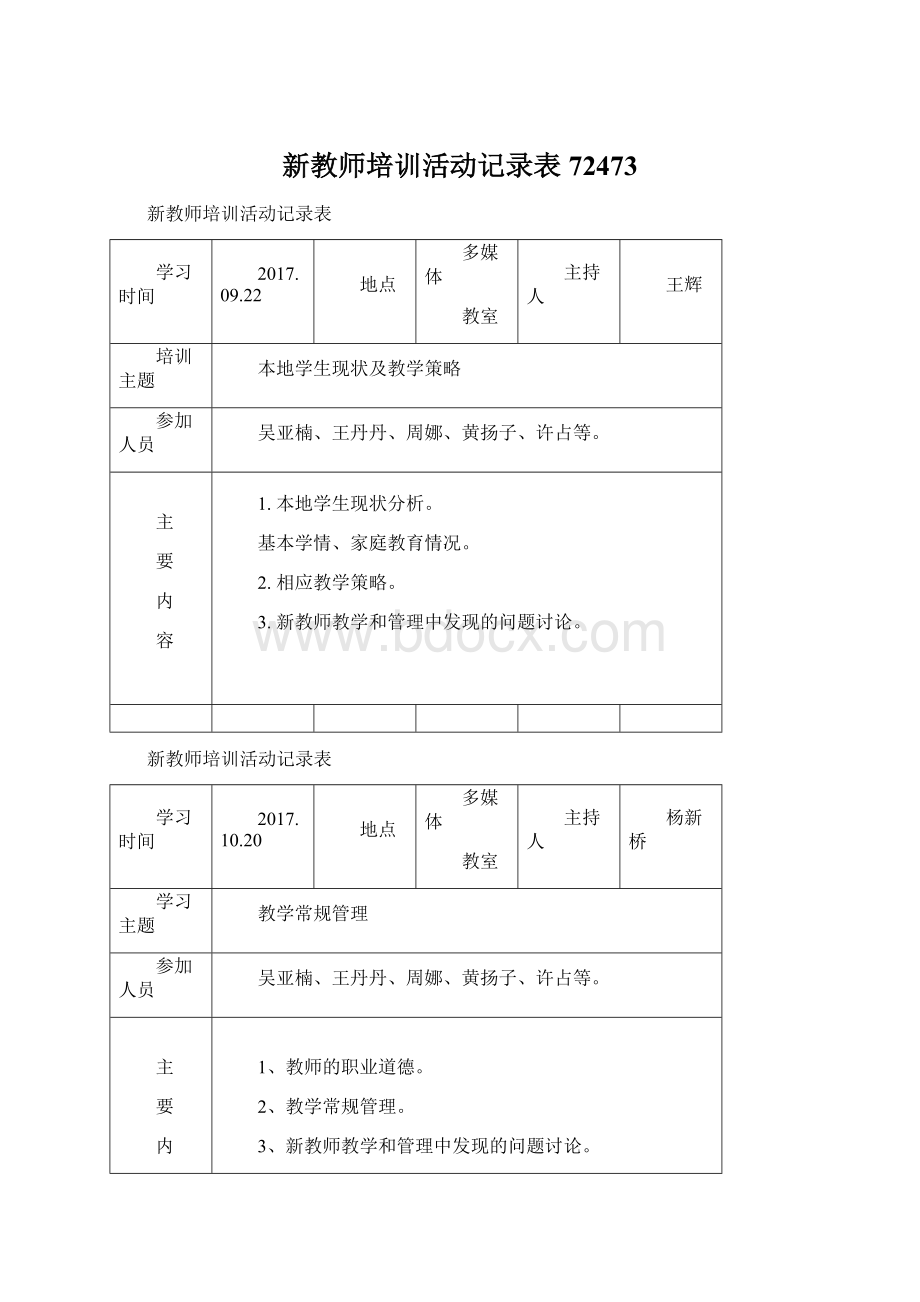 新教师培训活动记录表72473.docx_第1页