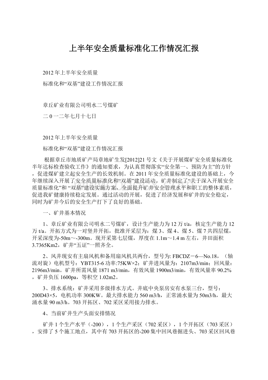 上半年安全质量标准化工作情况汇报.docx