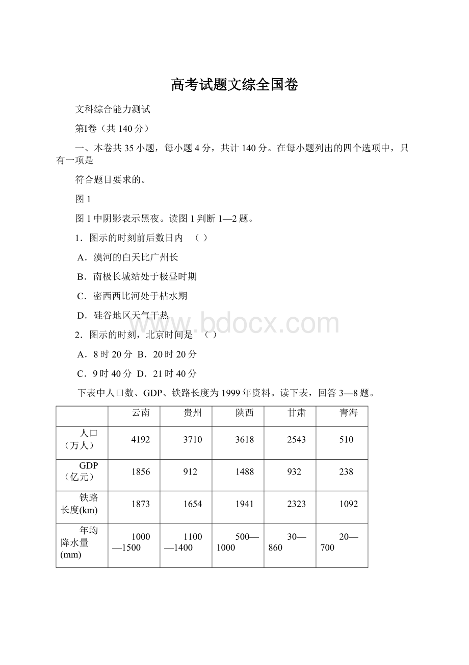 高考试题文综全国卷Word格式文档下载.docx_第1页