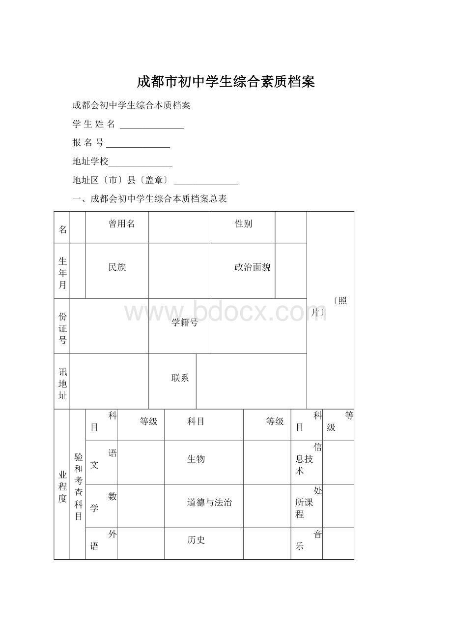 成都市初中学生综合素质档案文档格式.docx_第1页