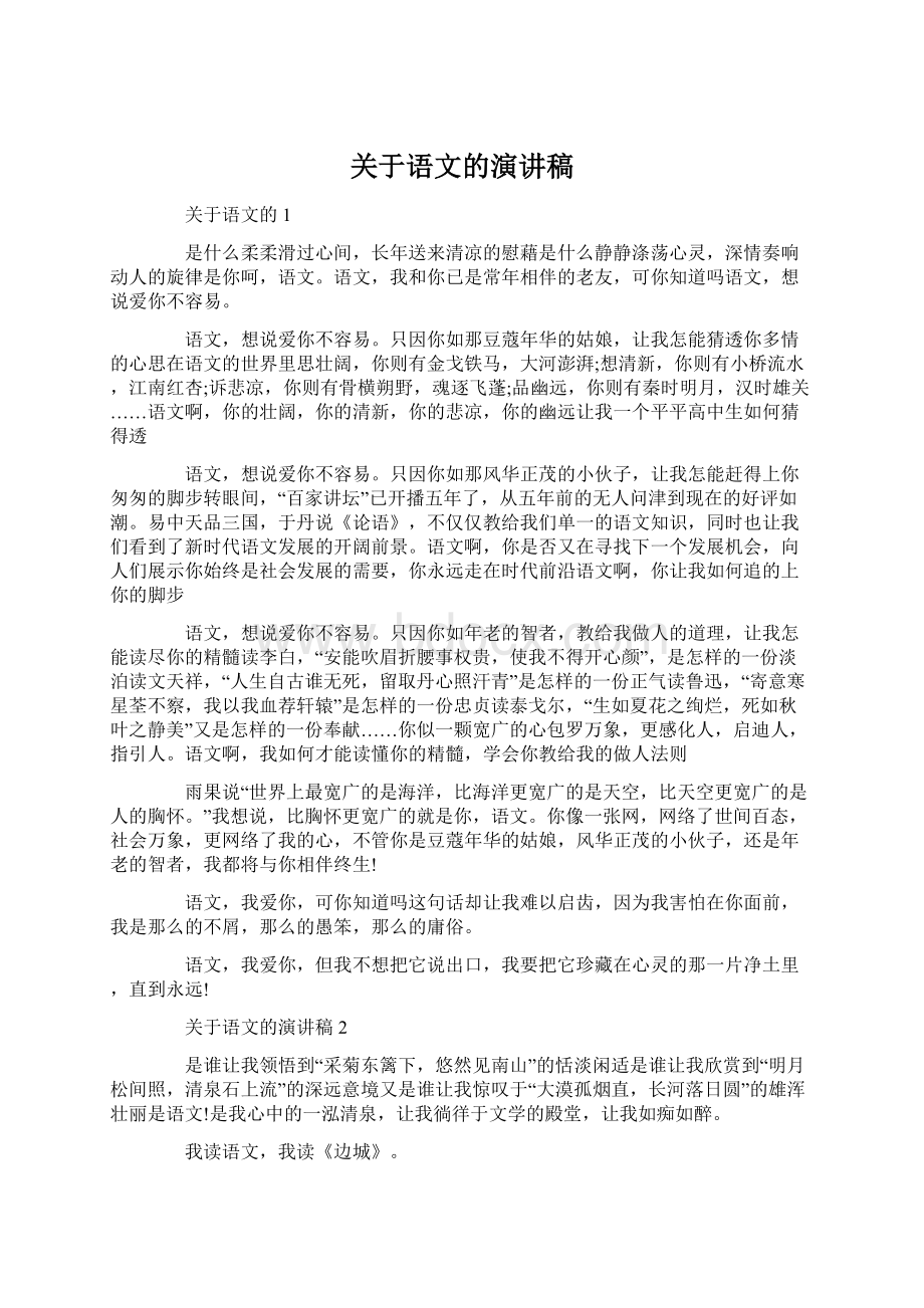 关于语文的演讲稿Word文档下载推荐.docx