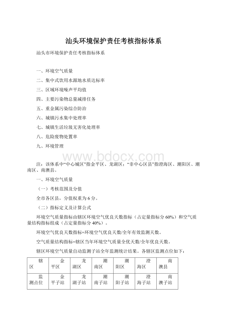 汕头环境保护责任考核指标体系.docx