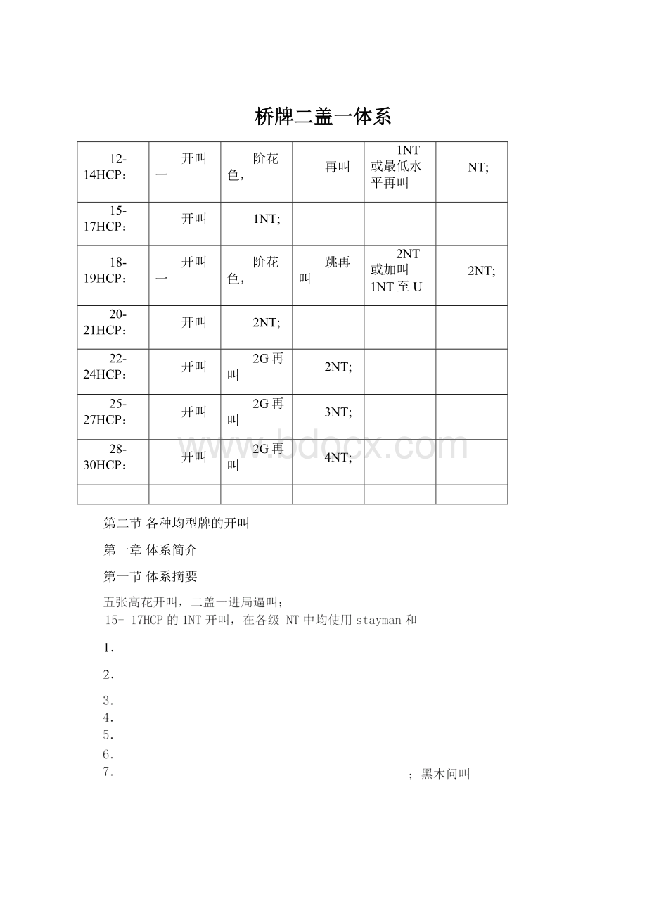 桥牌二盖一体系.docx