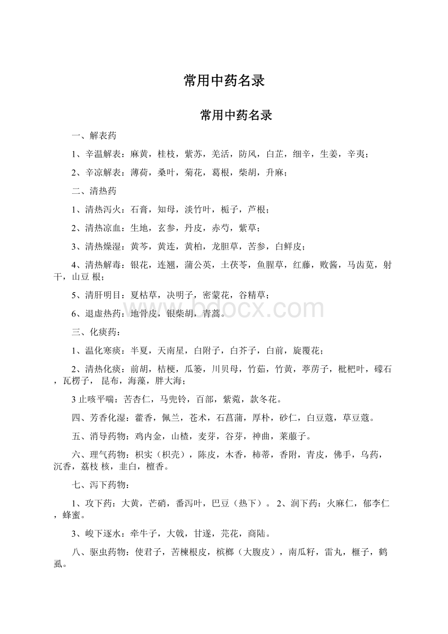 常用中药名录Word格式文档下载.docx_第1页