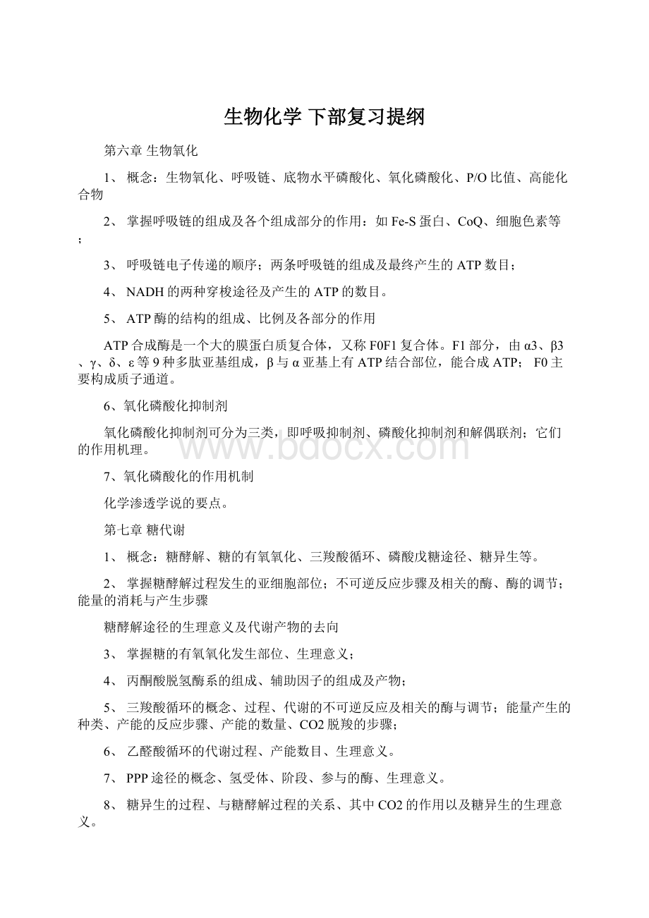 生物化学 下部复习提纲Word文档下载推荐.docx