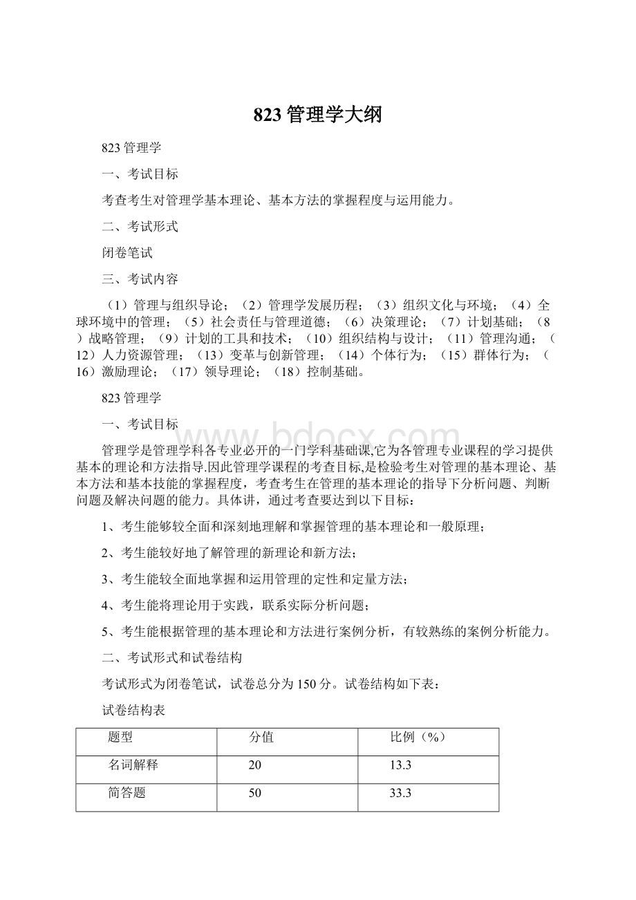 823管理学大纲Word文档格式.docx