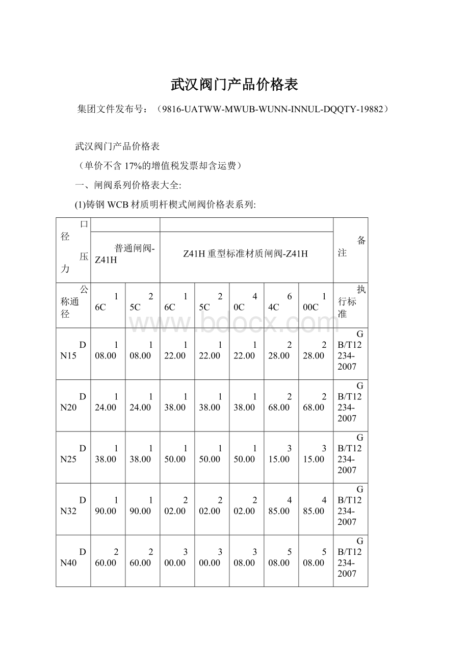 武汉阀门产品价格表Word下载.docx_第1页