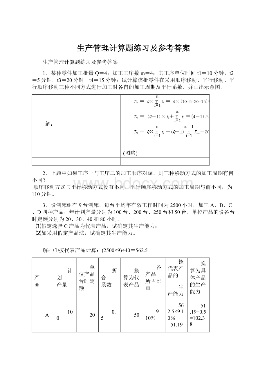 生产管理计算题练习及参考答案.docx_第1页