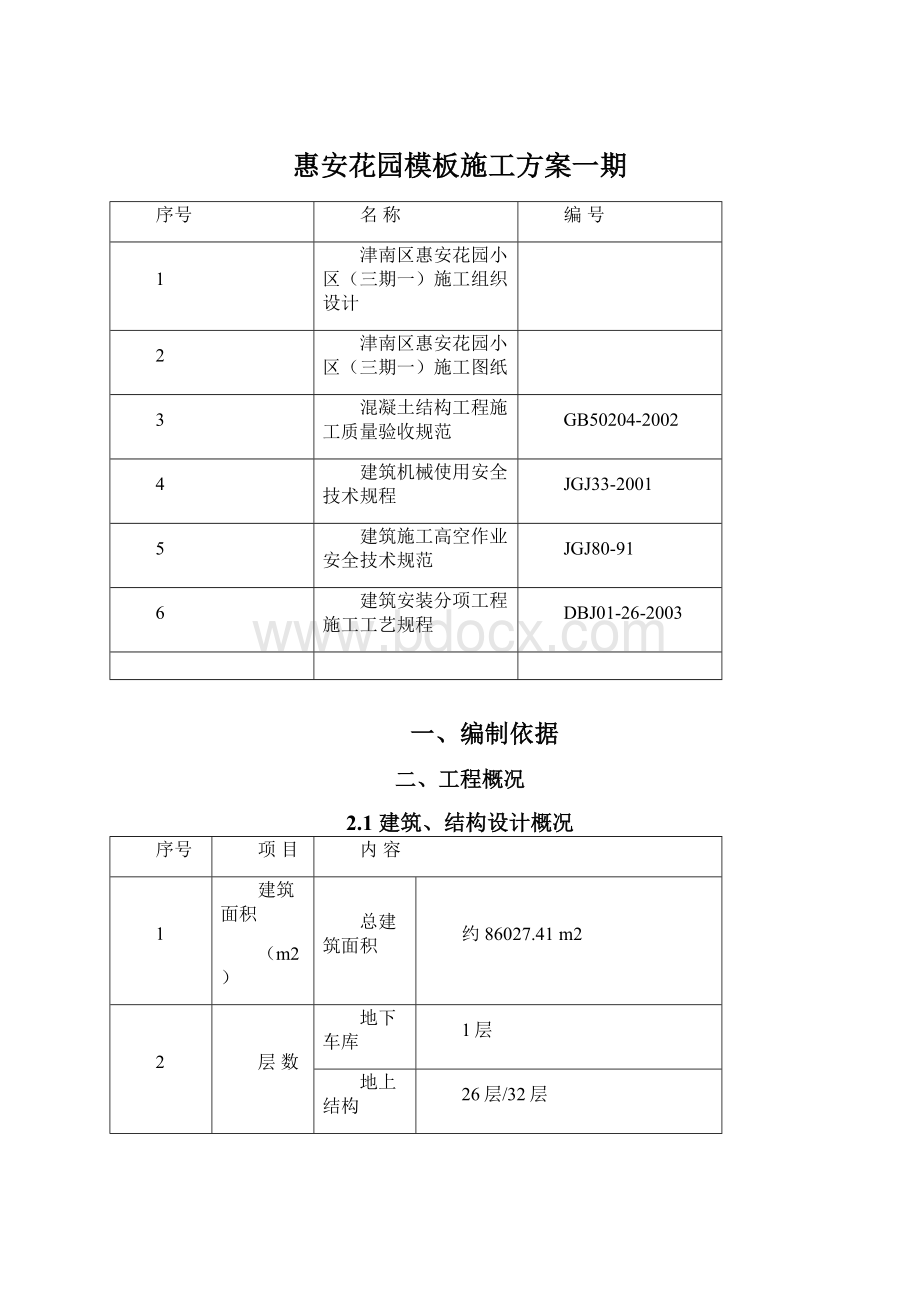 惠安花园模板施工方案一期.docx_第1页