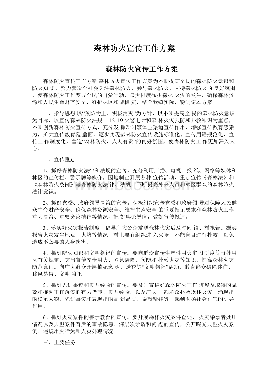 森林防火宣传工作方案Word下载.docx_第1页