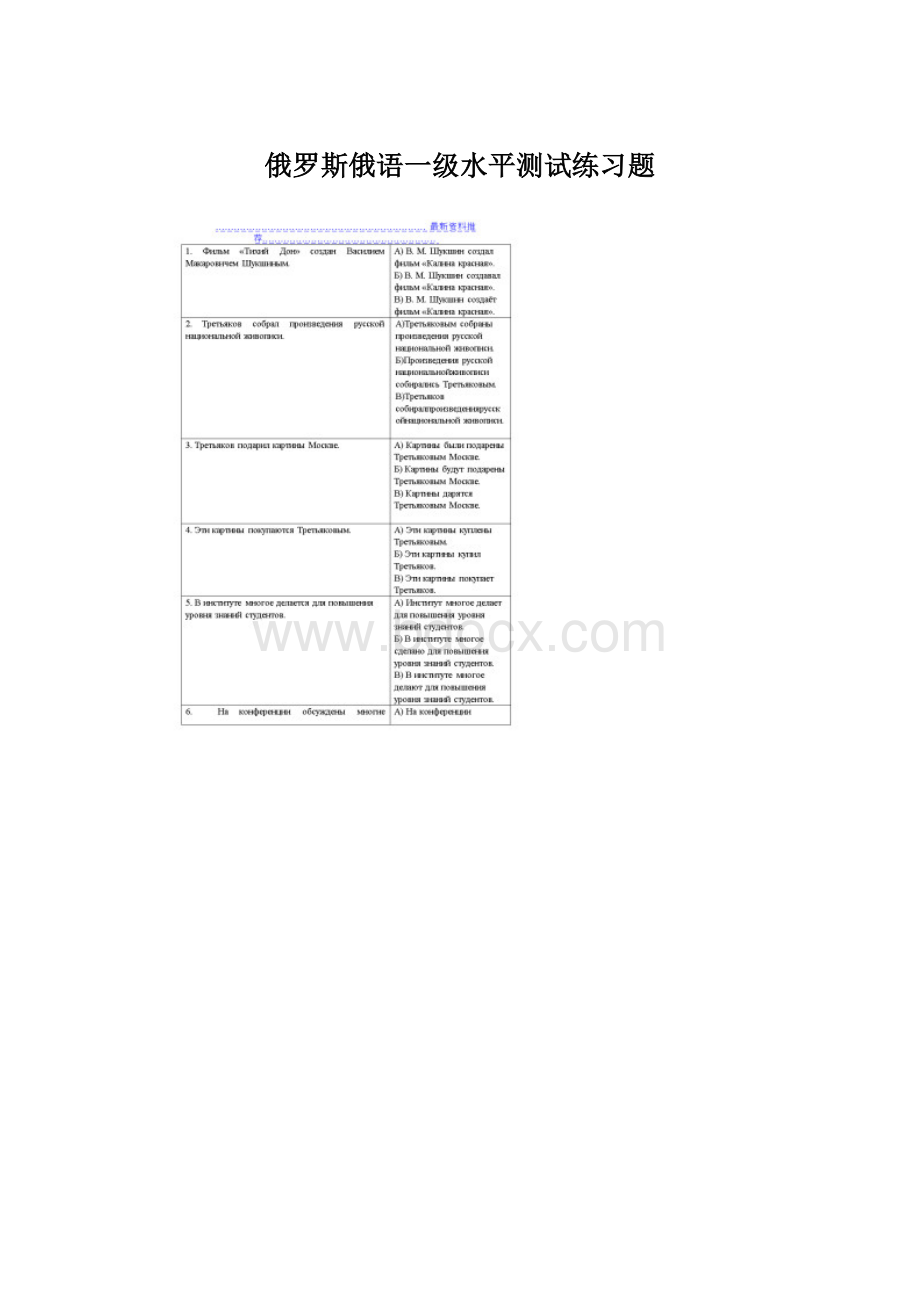 俄罗斯俄语一级水平测试练习题Word文档格式.docx