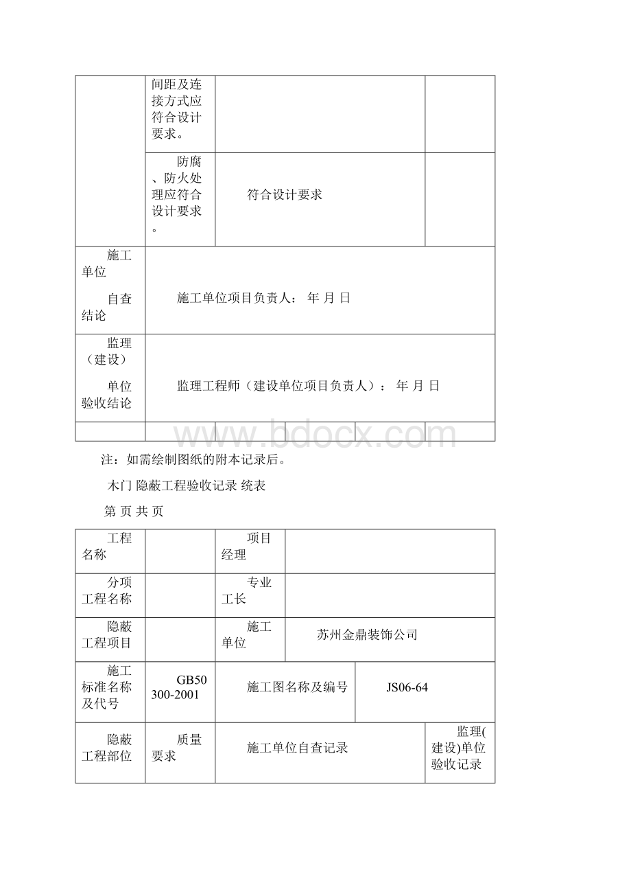 隐蔽工程验收记录统表暗龙骨吊顶.docx_第2页