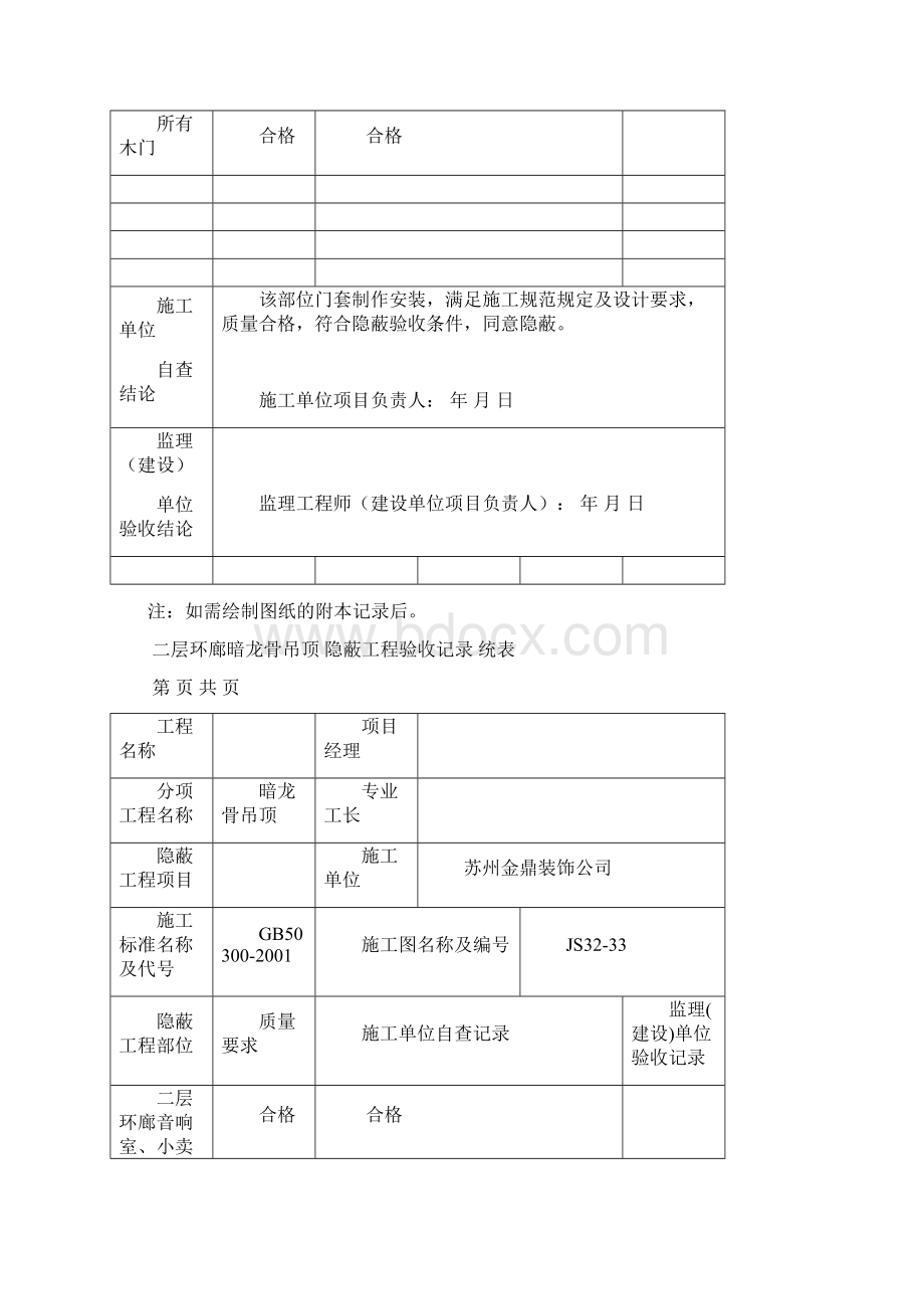 隐蔽工程验收记录统表暗龙骨吊顶.docx_第3页