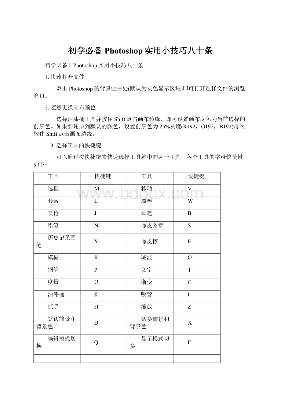 初学必备Photoshop实用小技巧八十条Word下载.docx