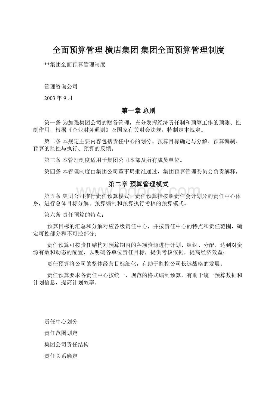 全面预算管理横店集团集团全面预算管理制度文档格式.docx