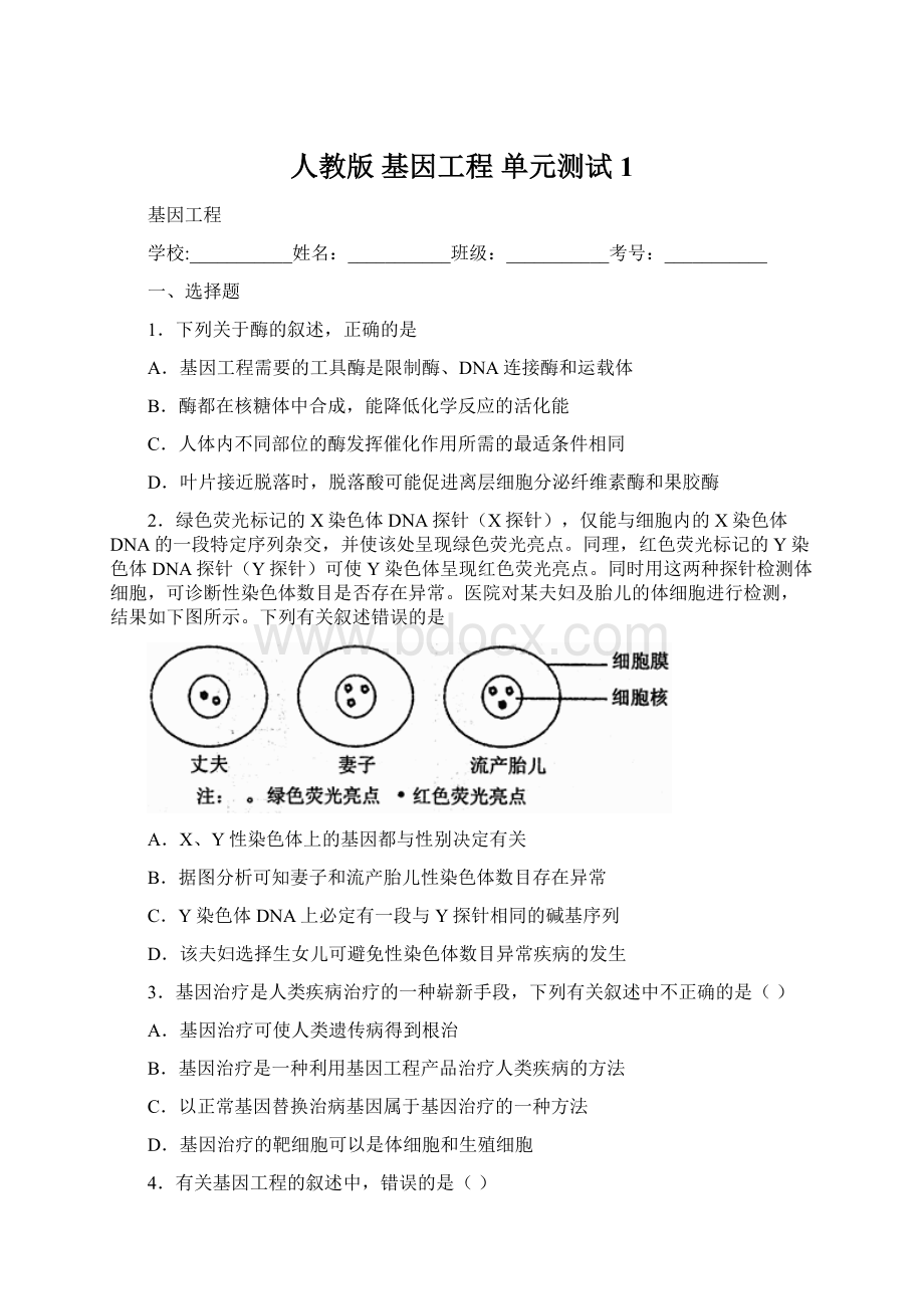 人教版 基因工程 单元测试 1Word格式文档下载.docx