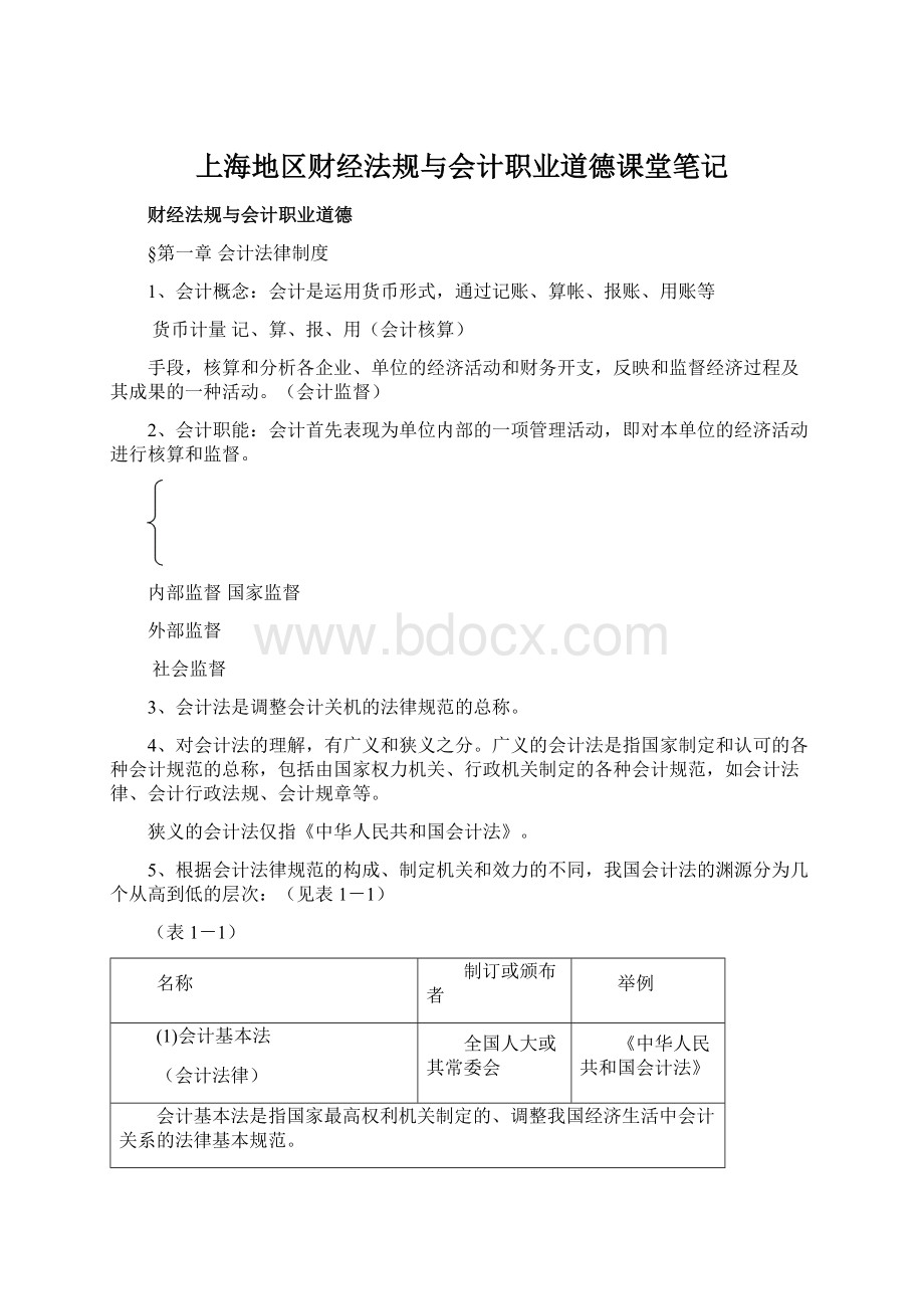 上海地区财经法规与会计职业道德课堂笔记Word格式文档下载.docx_第1页