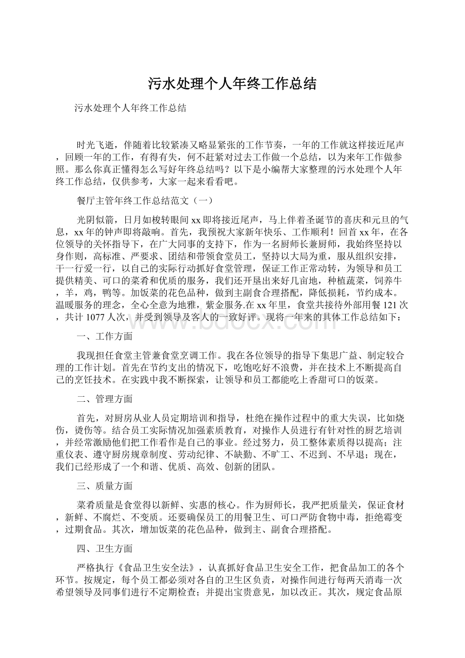 污水处理个人年终工作总结.docx