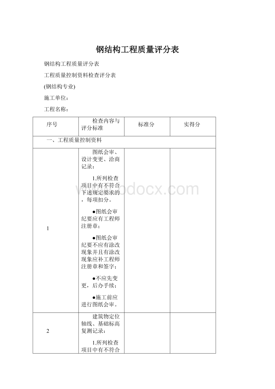 钢结构工程质量评分表.docx_第1页