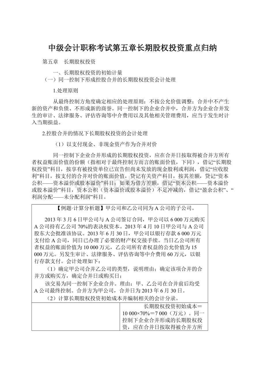 中级会计职称考试第五章长期股权投资重点归纳.docx_第1页